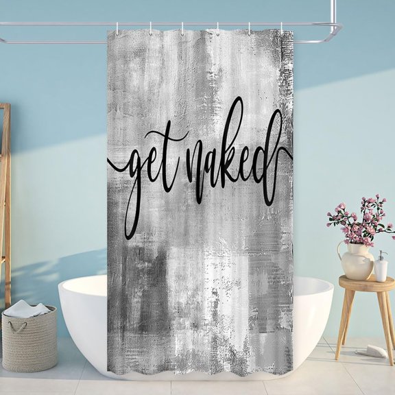 saxeuu Marble Fabric Shower Curtain Funny Black Art Get Naked on Chic 3D Crack Design Marble Bath Curtain, Modern Black and White Cloth Bathroom Shower Curtain Set with Hooks 72X72IN