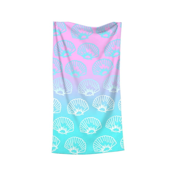 scallop Beach Towel for Kids Girls, Pink Cute Rainbow Beach Towel for Women Teens 31.5*63In, Oversized Soft Microfiber Blanket, Quick Dry Sand Proof Thin Bath Towel Gifts for Travel Pool Picnic