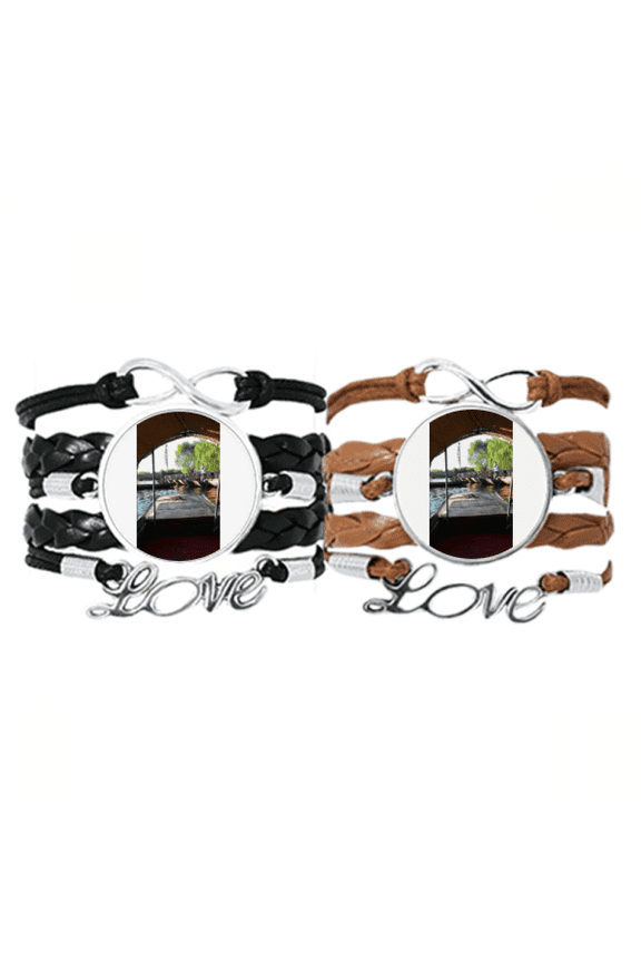 scene of outside art deco fashion bracelet hand strap leather wristband double set