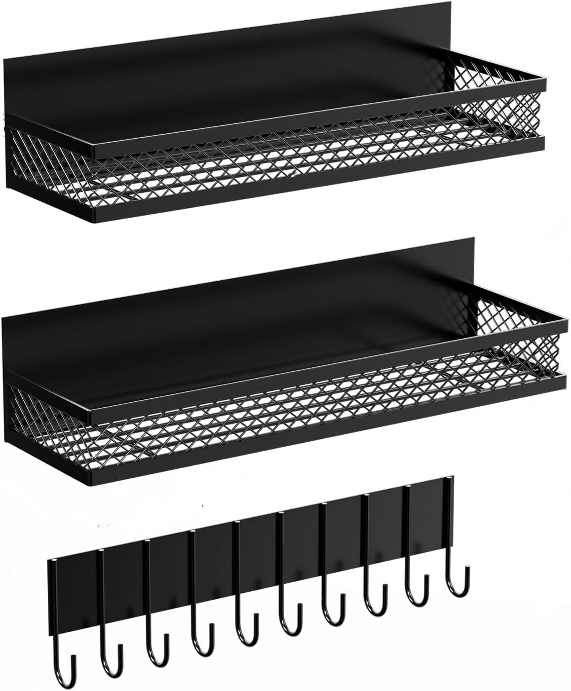 Uninol Magnetic Spice Rack For Refrigerator - Black Wire Basket With Wood Shelf, Side Of Fridge Organizer