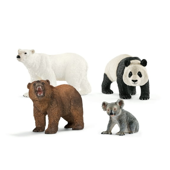 schleich Wild Life 4 PC Bear Figurine Toy Set with Panda, Koala, Grizzly and Polar Bear Figures