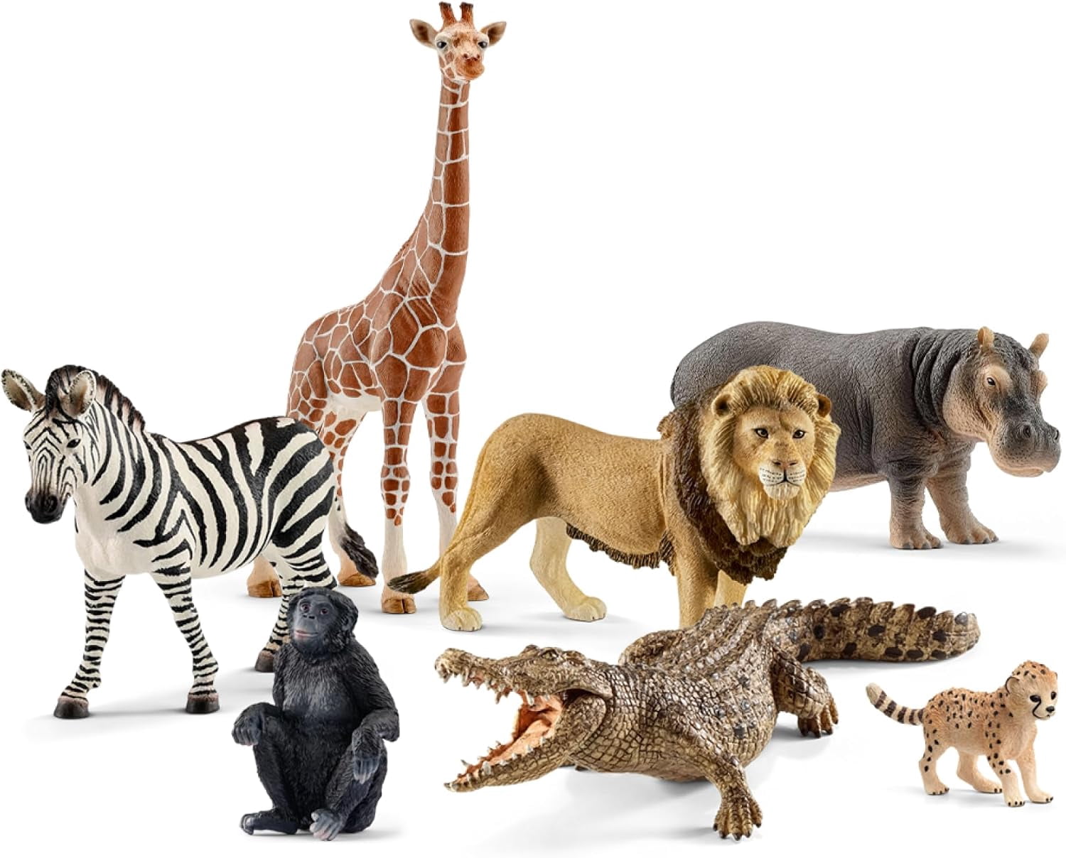 schleich Wild Life - 7 PC Savannah Animal Figurine Bundle with Lion, Giraffe, Zebra and Hippo Toys for Kids Ages 3+