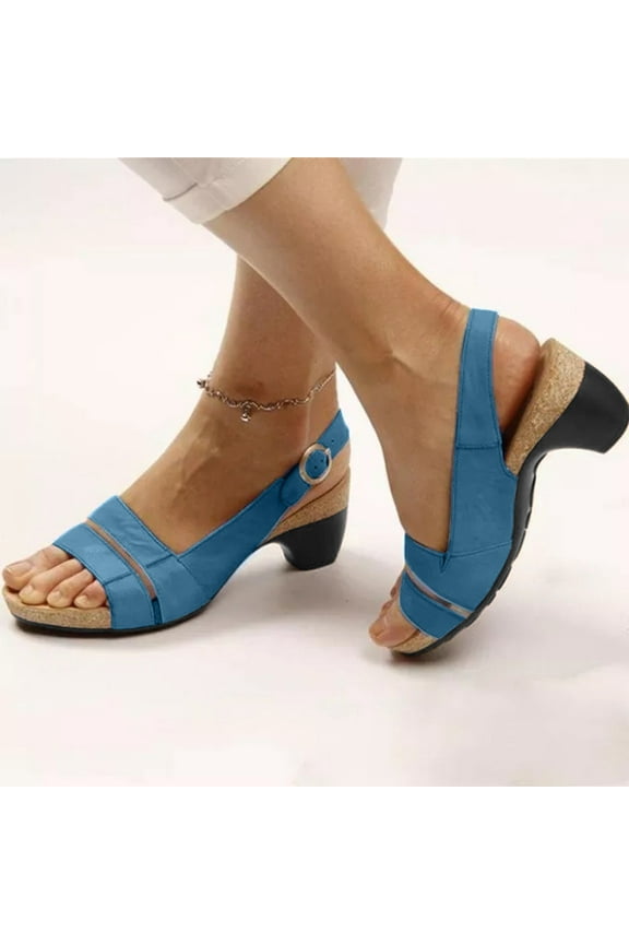 Block Heel Adjustable Buckle Peep Toe Slingback Women's Sandals Chunky Block High Heel Sandals Open Toe Comfortable Pumps Metal Buckle Casual Outfit Shoes