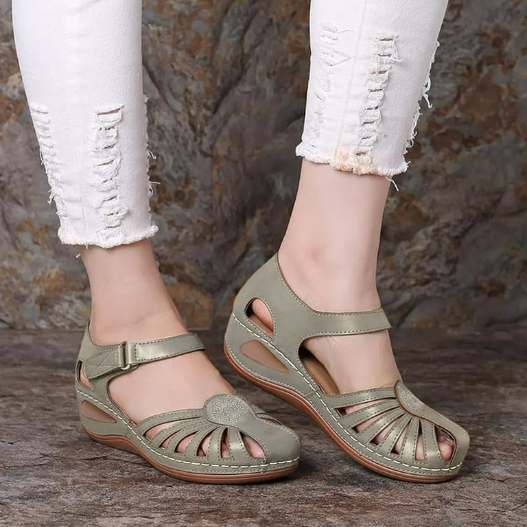sckarle Closed Toe Sandals for Women Hollow Out Vintage Wedge