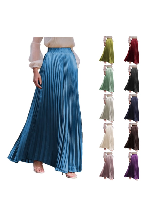 Long Skirts for Women Knee Length Elastic High Waist Maxi Skirts Spring Summer Casual Flowy A-Line Ankle Length Midi Skirt Dark Gray,L