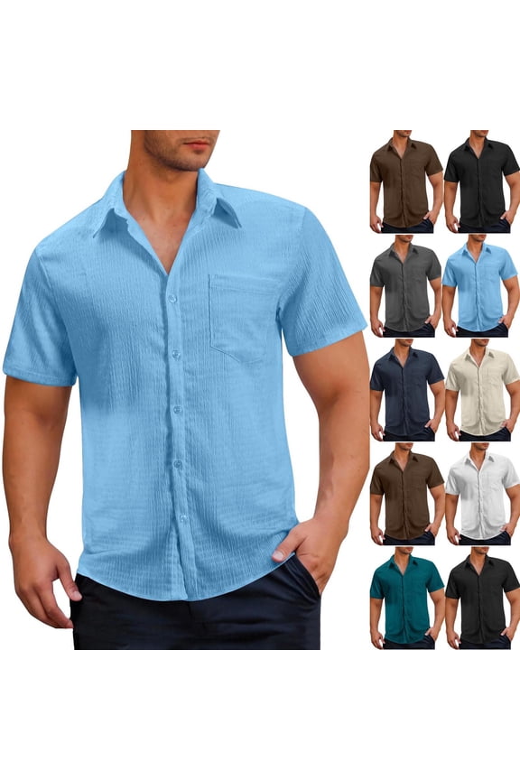 Men's Short Sleeve Shirt Lightweight Casual Button Down Shirts Collared Summer Beach Vacation Tops with Pocket Beige,S