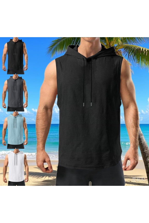 Men's Sleeveless Tank Top Hoodie Shirt Boxy Fit Summer Casual Hawaiian Beach Muscle Tee Streetwear 2026 White,XXXL