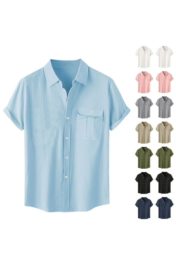 Mens Hawaiian Shirt Short Sleeve Button Down Tropical Shirts Cotton Linen Casual Summer Beach Shirt with Pocket Khaki,XXL