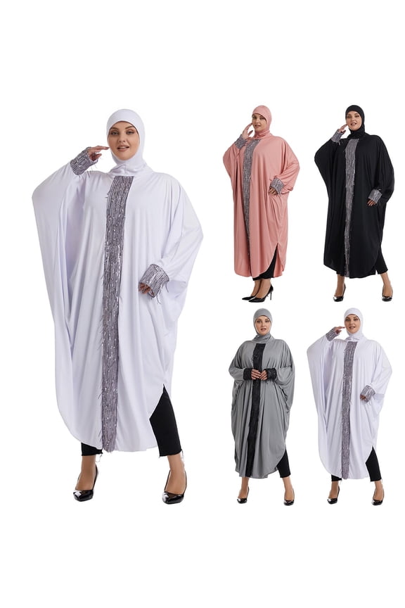 Muslim Prayer Dress for Women Long Sleeve Abaya Dress Islamic Modest Abayas Ramadan Dubai Salah Robe Loose Long Maxi Dress White,XXXL
