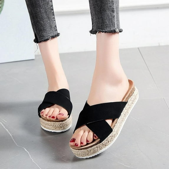 sckarle New Hemp Rope Thick-soled Women's Sandals Outer Wear Casual Sandals And Slippers Women