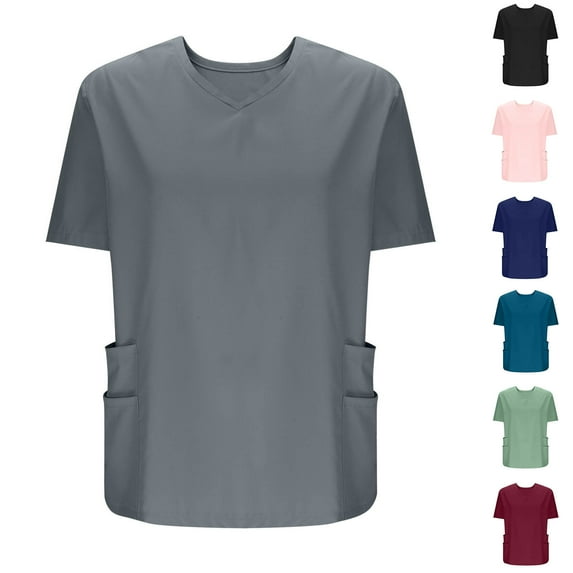 sckarle Scrubs Top for Women V Neck Nurse Uniform Shirts Plus Size Soft Stretch Workwear Loose Fit Short Sleeve Scrub Shirts with Pockets Black,S