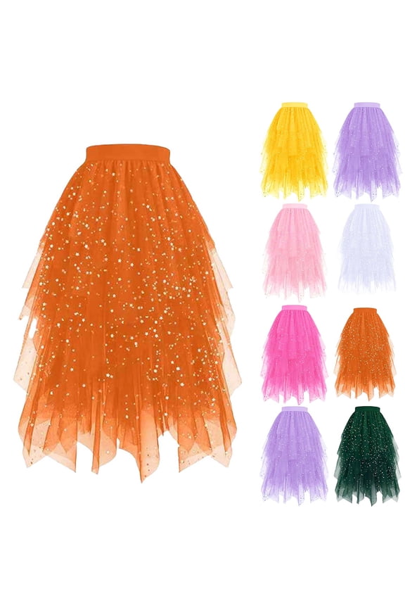 Sequin Tulle Skirts for Women Fairy A-Line Fluffy Mesh Layered Midi Long Tutu Skirt Elastic Waist Tea Party Birthday Tutus Army Green,M