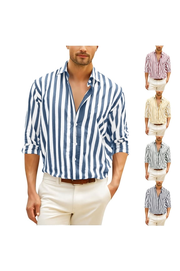 Striped Slim Fit Dress Shirts for Men Long Sleeve Stretch Wrinkle Free Button Down Shirts Business Formal Shirt Dark Blue,XXL