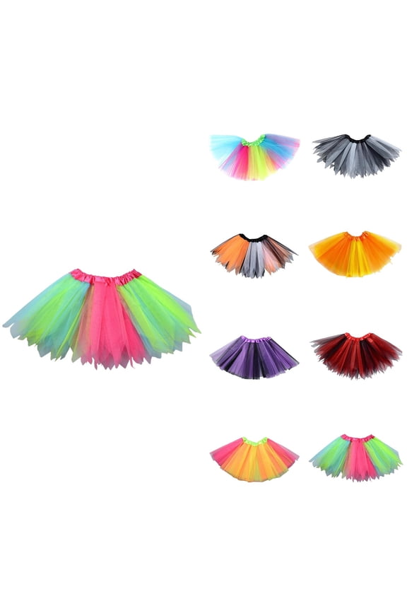 Tutu Skirts for Women Layered Tulle Dance Skirts Rainbow Princess Dress Stretchy Flowy Birthday Party Short Skirt Multicolor,Free Size