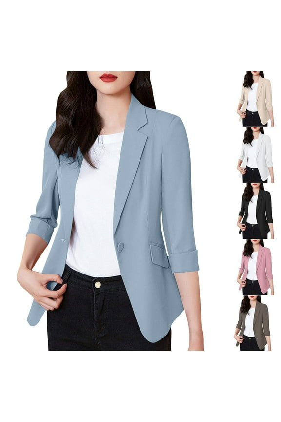 Women's 2026 Spring Blazers Business Casual Outfits Open Front Loose Fit Cardigan 3/4 Sleeve Lightweight Soft Work Suits Jackets White,XXL
