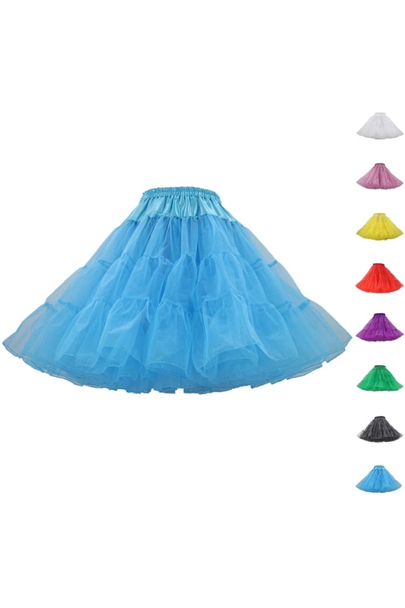 Women's 50s Vintage Petticoat Vintage Knee Length Tulle Underskirt Flowy Retro Tutu Crinoline White,Free Size