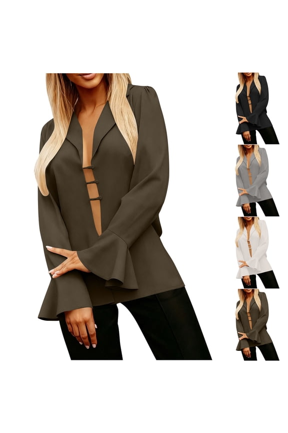 Women's Blazer Coat Dressy Casual Button Down Puff Long Sleeve Open Front Cardigan Work Office Blouses Tops Coffee,S