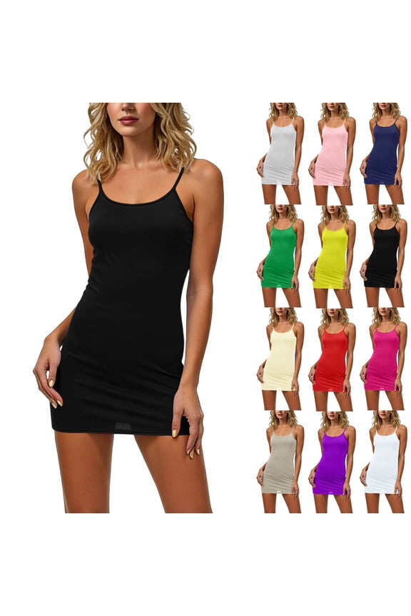 Women's Full Slips for Under Dresses Spaghetti Strap Cami Dress Summer Camisole Mini Slip Dress Gray,S
