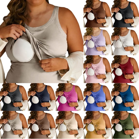 sckarle Women's Shelf Bra Camisole Tops Sleeveless Casual Shirts Stretch Slim Fitted Cami Tank Yoga Workout Plus Size Padded Undershirts Beige,XXXL