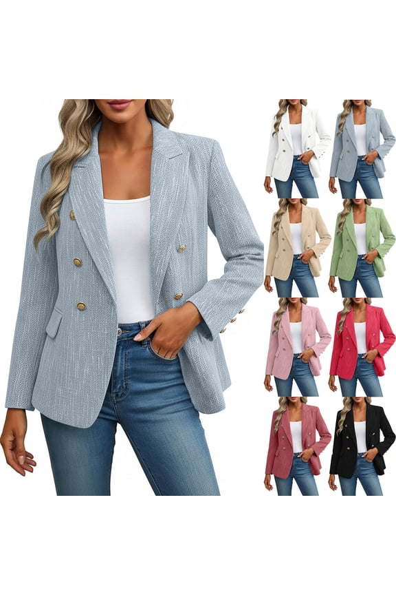Womens Tweed Blazers Business Casual Long Sleeve Double Breasted Jackets Open Front Blazer Office Work Suits Jacket Green,M