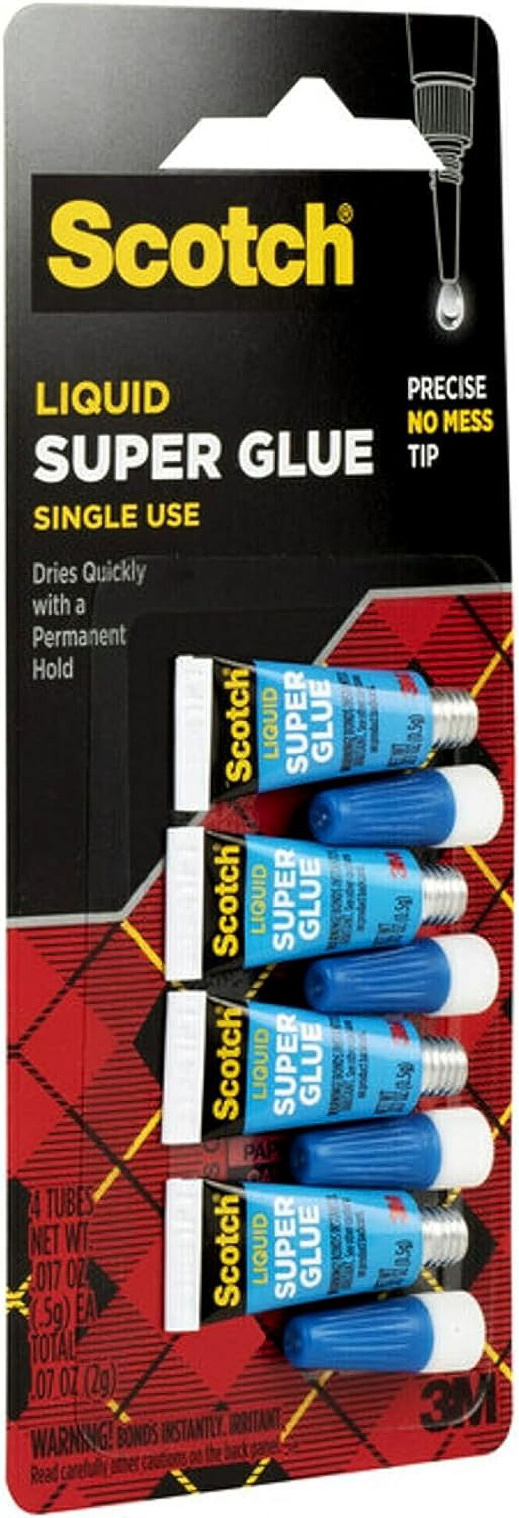 Scotch FastDrying Super Glue Liquid, Fine Tip, SingleUse Tubes, .07
