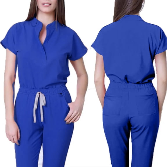 scrubs for women set,Scrubs Sets for Women 2 Pieces Plus Size Yoga Medical Stretch Wide Leg Jogger Fitted Scrubs for Women Set - Blue - S