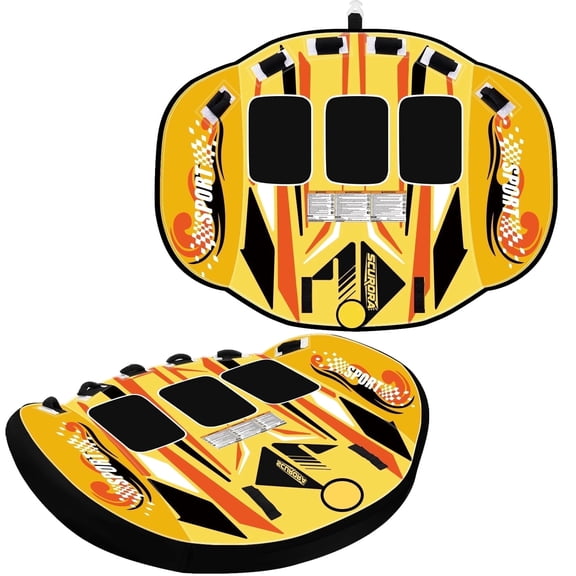 scurora 3 Person Towable Tube for Boating, Heavy Duty 840D Nylon Cover Pull Tube with Tow Points, Inflatable Water Tube for Lake River Water Sports Fun