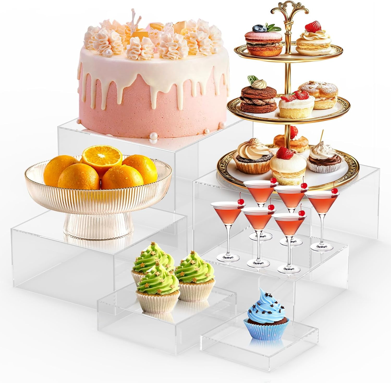 sdajshdw 6Pcs Buffet Risers Mirror Acrylic Food Risers for Buffet Table ...