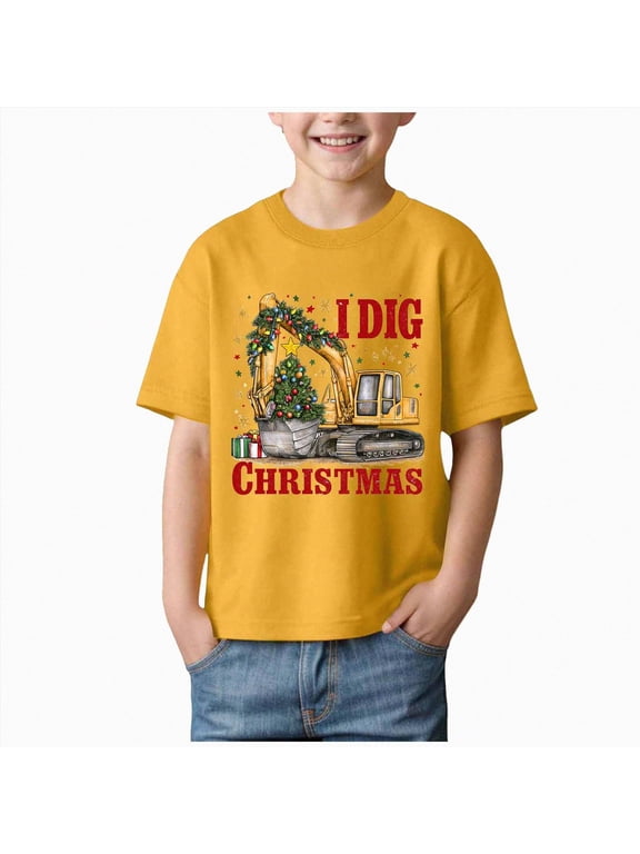 Boys Christmas Shirt Kid Cute Xmas Tshirt Cartoon Short Sleeve Tees Tops Yellow Sizes 2-3 Years