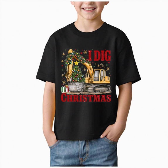 sdbrld Boys Christmas Short Sleeve Graphic Crewneck T-Shirt for 1T 2T Toddler Kids Holiday Black Sizes 1-2 Years