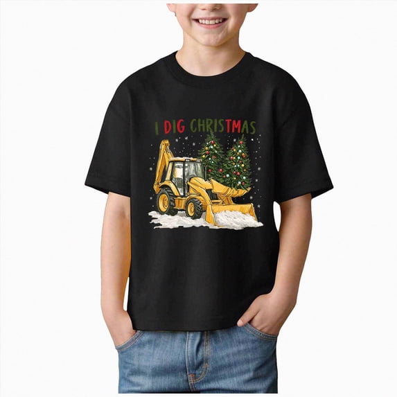 sdbrld Boys Christmas Short Sleeve Graphic Crewneck T-Shirt for 3T 4T Toddler Kids Holiday Black Sizes 3-4 Years