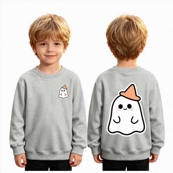 sdbrld Boys Halloween Ghost Print Clothes Trick or Treat Long Sleeve SweatClothes Boo Tee Top Toddler Baby Winter Clothes Grey Sizes 3-4 Years