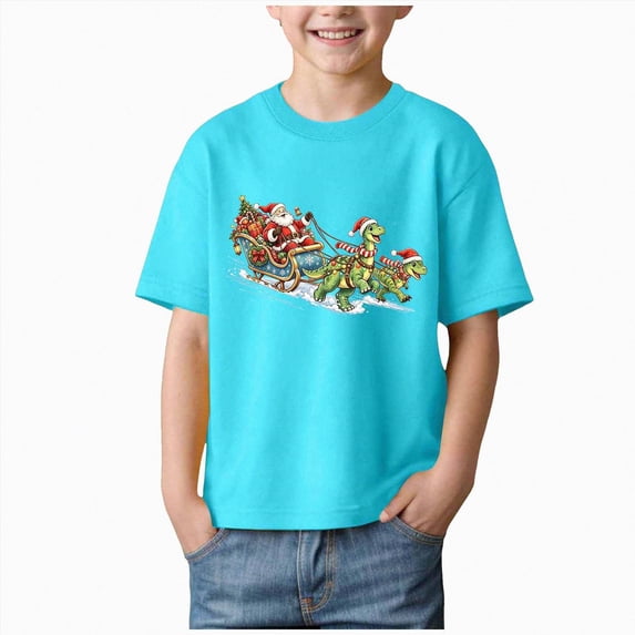 sdbrld Christmas Shirts for 3T 4T Toddler Kids Boys Merry Christmas T-Shirts Short Sleeve Holiday Tee Xmas Gift Tops Sky Blue Sizes 3-4 Years