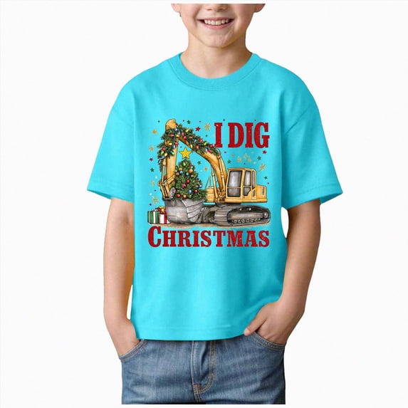 sdbrld Christmas Shirts for Kids Boys Merry Christmas T-Shirts Short Sleeve Holiday Tee Xmas Gift Tops Sky Blue Sizes 7-8 Years