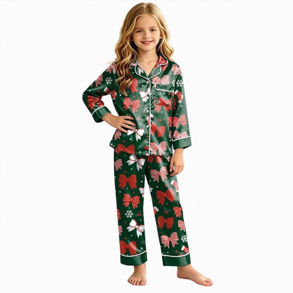 sdbrld Christmas Silk Pajamas for Kids Girls 2 Piece Cute Graphic Pjs ...