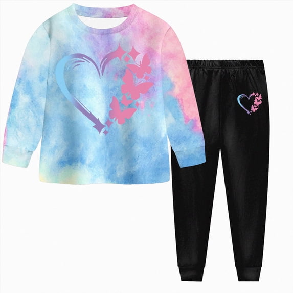 sdbrld Girls Adorable Casual Tie Dye Pattern Long Sleeved Pullover + Elastic Pants Fashion Outfit Sets,Sizes 8-9 Years