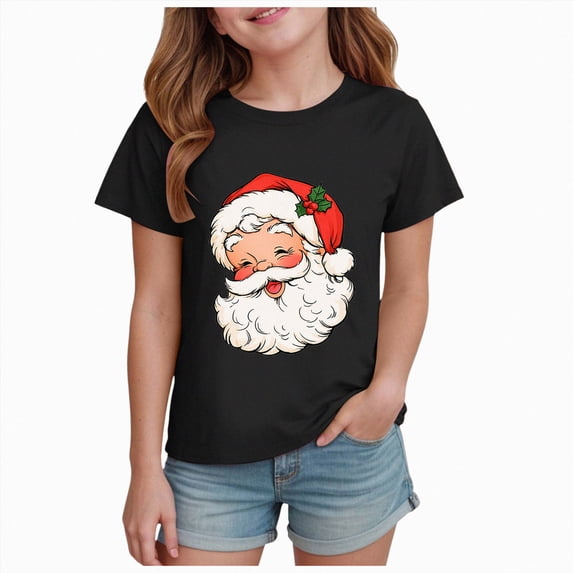 sdbrld Girls Christmas Shirt Kids Cute Graphic T-Shirt Funny Xmas Holiday Tee Tops Black Sizes 9-10 Years