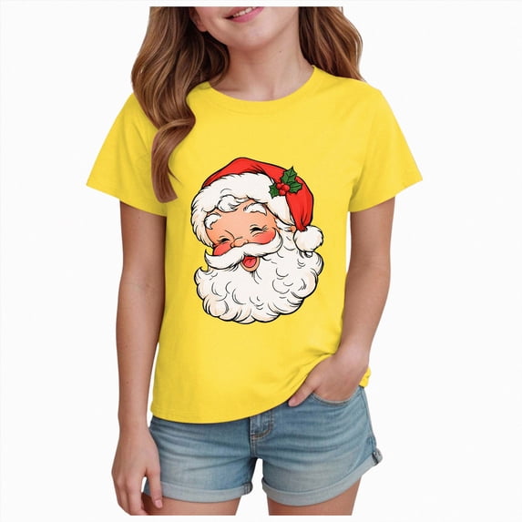 sdbrld Girls Christmas Shirt Kids Cute Graphic T-Shirt Funny Xmas Holiday Tee Tops Yellow Sizes 3-4 Years