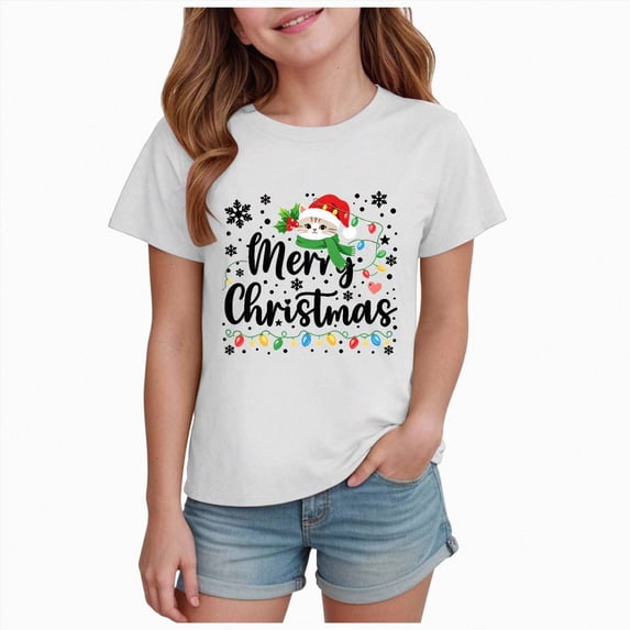 sdbrld Girls Christmas Shirt Kids Graphic T-Shirt Funny Xmas Holiday Tee Tops Fall White Sizes 1-2 Years