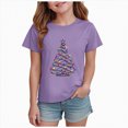 thumbnail image 1 of sdbrld Girls Christmas Shirt for Kids Crew Neck Short Sleeve Christmas‑themed Casual Holiday Tee Tops Purple Sizes 3-4 Years, 1 of 6