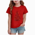 thumbnail image 1 of sdbrld Girls Christmas Shirt for Kids Crew Neck Short Sleeve Christmas‑themed Casual Holiday Tee Tops Red Sizes 3-4 Years, 1 of 6