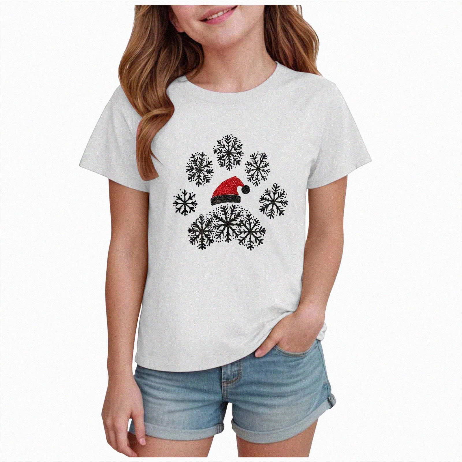 sdbrld Girls Christmas Shirts for Kids Funny Cute Short Sleeve Holiday ...