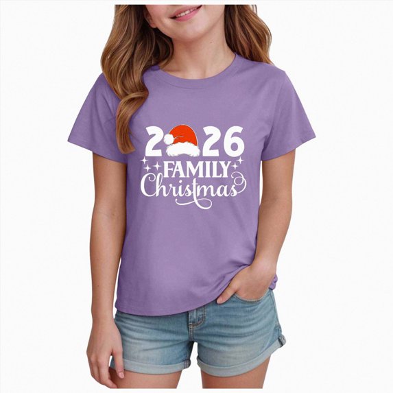 sdbrld Girls' Tees Tops, Kids Christmas Gifts Short Sleeve Graphic Shirts Holiday Clothes Purple Sizes 3-4 Years