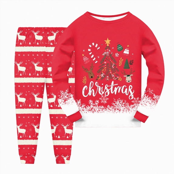 sdbrld Kids Boys Fall Winter Pajamas Christmas Long Sleeve Sleepwear Xmas Clothes and Pj's Pants 2 Piece Outfit Sets Red Sizes 5-6 Years