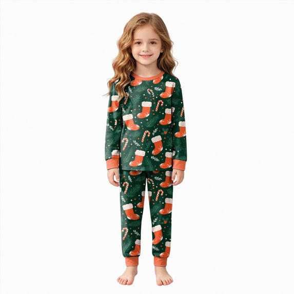 sdbrld Kids Christmas Pajamas for Girls 2Pcs Long Sleeve Shirt and Pants Set Children Holiday Loungewear Sizes 3-4 Years