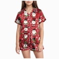thumbnail image 1 of sdbrld Kids Girls Christmas Pajama, 2Pcs Soft Stretch Button Down Pjs Short Sleeve Sleepwear and Shorts Matching Set Sizes 4-5 Years, 1 of 5