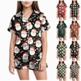 thumbnail image 1 of sdbrld Kids Girls Christmas Pajama, 2Pcs Soft Stretch Button Down Pjs Short Sleeve Sleepwear and Shorts Matching Set Sizes 6-7 Years, 1 of 5
