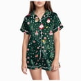 thumbnail image 1 of sdbrld Kids Girls Christmas Pajama, 2Pcs Soft Stretch Button Down Pjs Short Sleeve Sleepwear and Shorts Matching Set Sizes 6-7 Years, 1 of 5