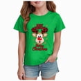 thumbnail image 1 of sdbrld Kids Girls Christmas T-shirt Cute Cartoon Graphics Short Sleeve Top Fall Winter Clothes Green Sizes 13-14 Years, 1 of 4