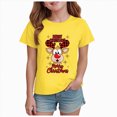thumbnail image 1 of sdbrld Kids Girls Christmas T-shirt Cute Cartoon Graphics Short Sleeve Top Fall Winter Clothes Yellow Sizes 9-10 Years, 1 of 4